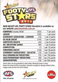 2020 Select Footy Stars #1 Header Card Back